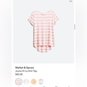 Market & Spruce hi low knit top, pink/white striped short sleeved shirt; L